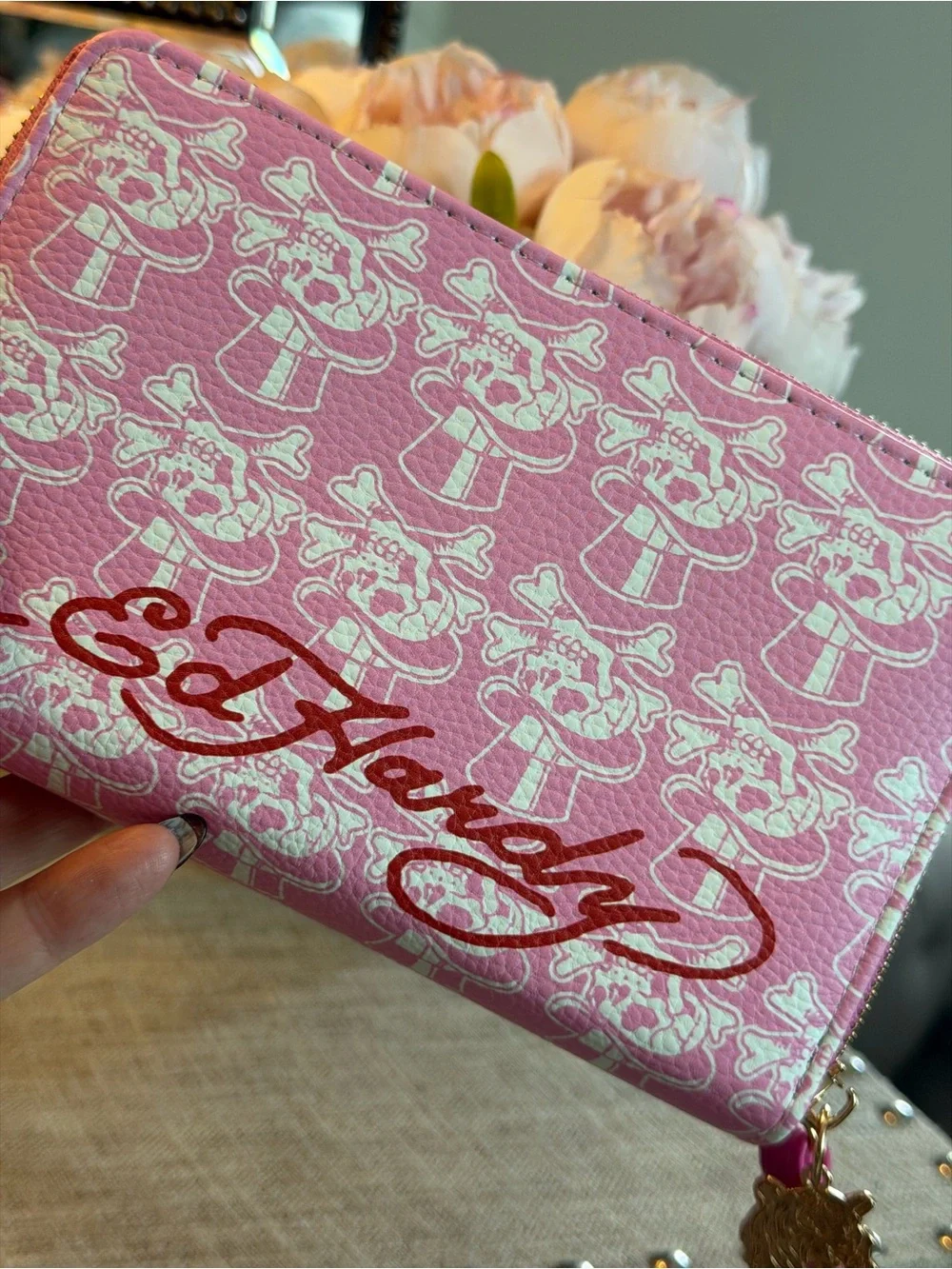 Ed Hardy Pink Tattoo Motif Wristlet with Leopard Tiger and Pegasus